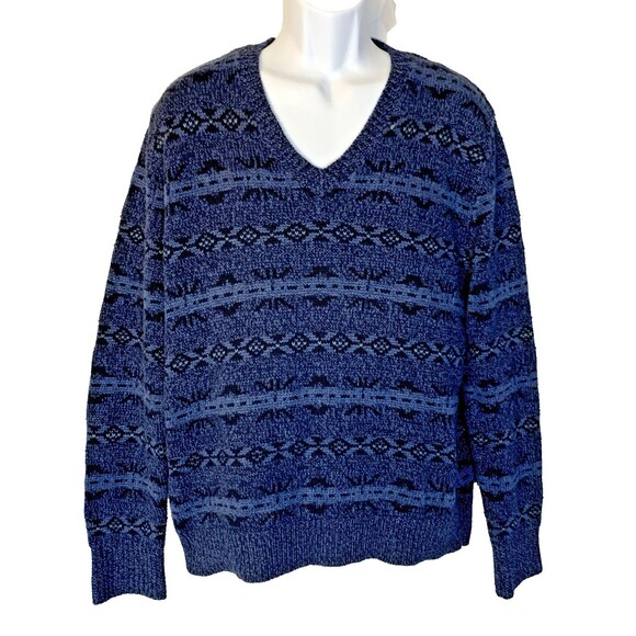 VTG Polo Ralph Lauren Sweater Mens M Blue Fair Isle Silk Linen Cotton Knit 90s - Picture 1 of 7